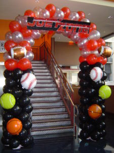 Sports-themed-classic-balloon-arch-with-spotball-balloons
